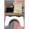 Image 1 : BOX W/ POTTY TRAINING STOOL, WICKER BASKET, METAL