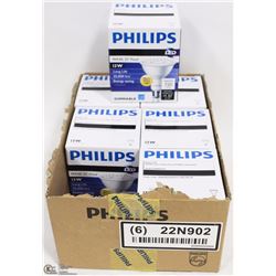 CASE OF 6 PHILIPS 13W LONG LIFE DIMMABLE LIGHTBULBS