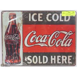NEW ICE COLD COCA COLA SOLD HERE  12"X16" TIN SIGN