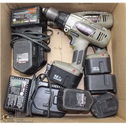 2 USED PORTER CABLE DRILLS, BATTERIES & BATTERY