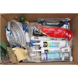 BOX OF NEW PAINTING SUPPLIES INCL. CAULK,