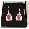 Image 1 : 190-RED RUBY EARRINGS .925 STERLING SILVER