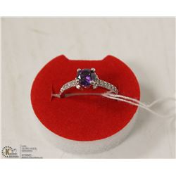 183-PURPLE AMETHYST &CZ RING .925 STERLING SILVER