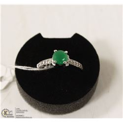 187-GREEN EMERALD & CZ RING .925 STERLING SILVER