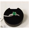 Image 1 : 187-GREEN EMERALD & CZ RING .925 STERLING SILVER