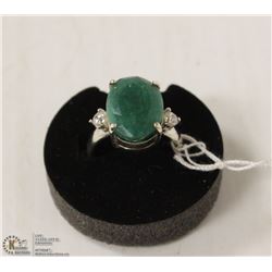 218-GREEN EMERALD & CZ  RING .925 STERLING SILVER