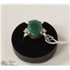 Image 1 : 218-GREEN EMERALD & CZ  RING .925 STERLING SILVER