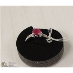 169-RED RUBY & CZ  RING .925 STERLING SILVER
