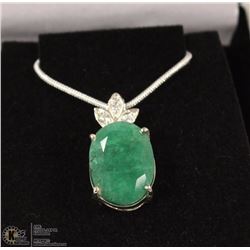 74-NATURAL EMERALD&CZ .925 STERLING SILVER PENDANT