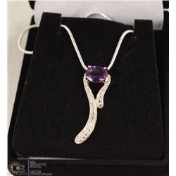 81-GENUINE AMETHYST&CZ.925 STERLING SILVER PENDANT