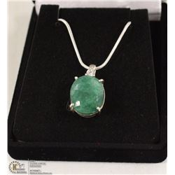 68-NATURAL EMERALD&CZ .925 STERLING SILVER PENDANT