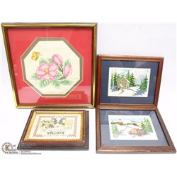 FLAT OF 4 FRAMED NEEDLEPOINT PICTURES