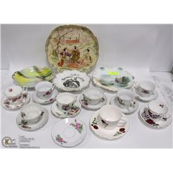 BOX OF ASSORTED CUPS & SAUCERS, AND COLLECTOR