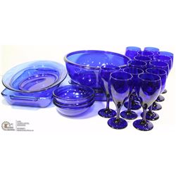 LOT OF ASSORTED BLUE GLASS DISHES