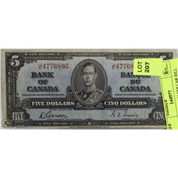1937 CANADIAN $5 DOLLAR BILL
