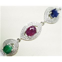 #22-STERLING SILVER RUBY, EMERALD AND SAPPHIRE