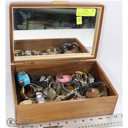 VINTAGE MIRRORED JEWELLERY BOX FULL OF WATCHES