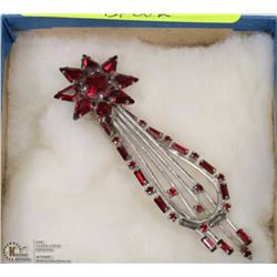 J FLEX STERLING RED RHINESTONE BROOCH
