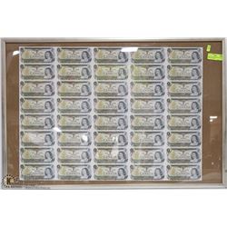 SHEET 1973 $1 CANADIAN DOLLARS UNCUT IN FRAME