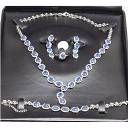 #39-STERLING SILVER 36 SAPPHIRE NECKLACE,