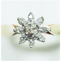 #44-10K YELLOW-WHITE GOLD 9 DIAMOND CLUSTER RING