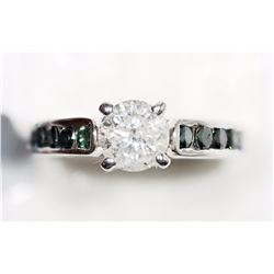 #50-14K WHITE GOLD DIAMOND (1.04CT) AND 12 GREEN