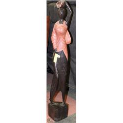 3' TALL AFRICAN WOOD STATUE OF A WOMAN