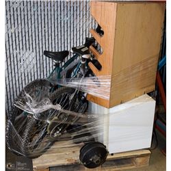 PALLET OF ESTATE INCL BIKES, MINI FRIDGE, JIFFY
