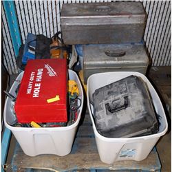 PALLET W/ TOTE OF MANY HAND TOOLS, POWER TOOLS,