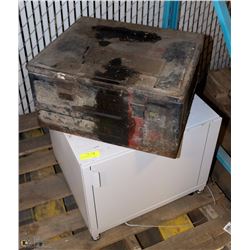 ROLLING PRINTER CABINET SOLD WITH VINTAGE AMMO BOX