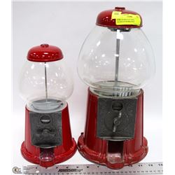 PAIR OF RED CAST IRON BUBBLEGUM MACHINES