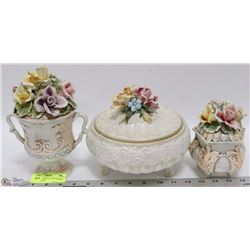 SET OF 3 FLOWER LIDDED DISHES - MADE IN ITALY