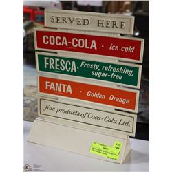 1950'S PLASTIC "SERVED HERE" COCA COLA FRESCA,