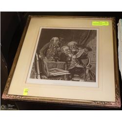 VINTAGE FRAMED MATTED THREE CONNOISSEURS PRINT