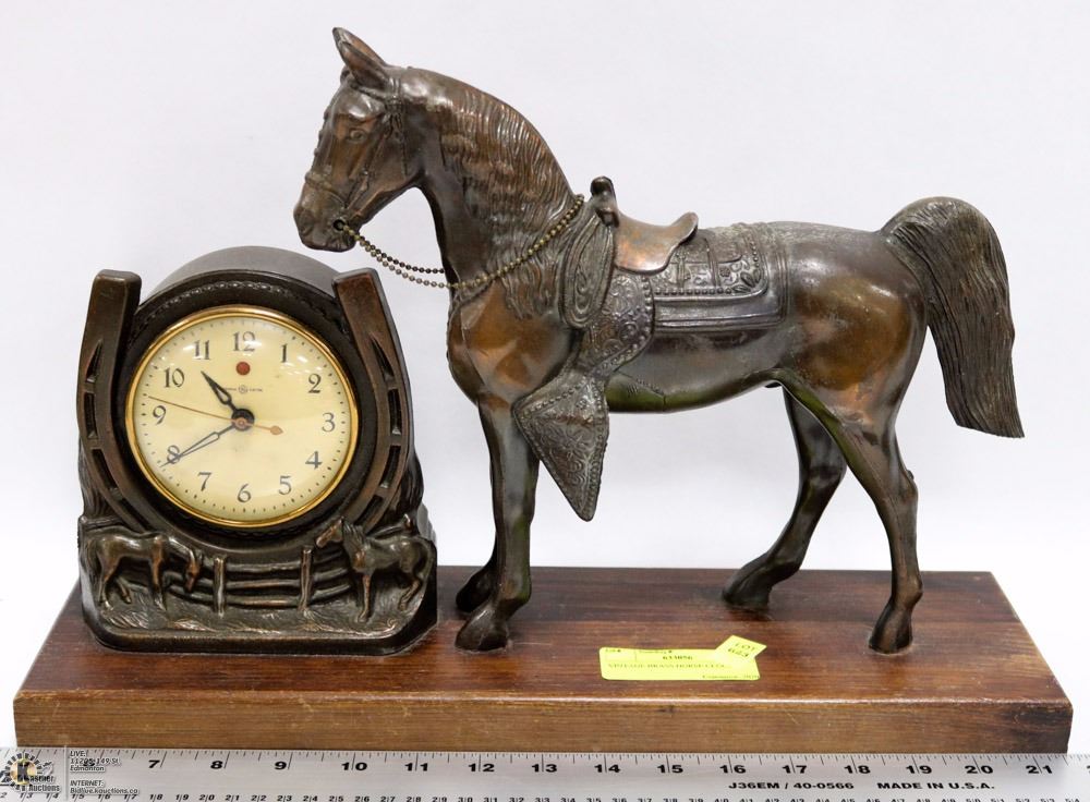 VINTAGE BRASS HORSE CLOCK