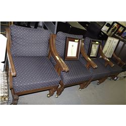 VINTAGE SOLID WOOD UPHOLSTERED CHAIRS X4