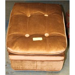 MID CENTURY FABRIC OTTOMAN ON CASTORS