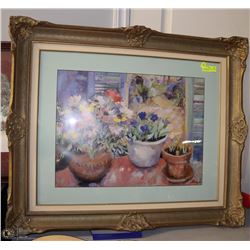 LARGE FRAMED MATTED FLOWERS IN POTS PRINT BY