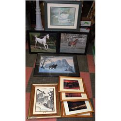 LOT OF ASSORTED FRAMED DECOR INCL 3D WOLF