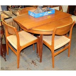 ROUND TEAK TABLE WITH LEAF AND 3 CHAIRS