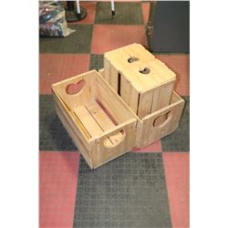 LOT OF 4 WOODEN CRATES, GREAT FOR CRAFTS, VEGGIES