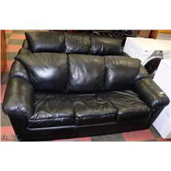 PAIR OF ESTATE BLACK LEATHERETTE SOFAS