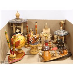 BOX OF WOOD CARVED ORNAMENTS