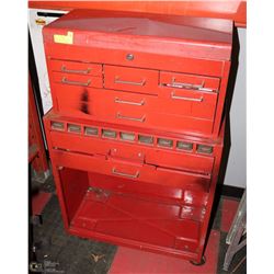 RED ROLLING STACKABLE TOOL BOX WITH SOME CONTENTS