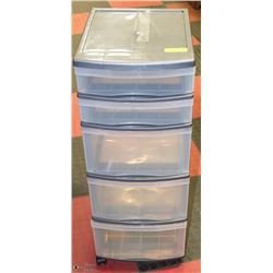 5 DRAWER PLASTIC STORAGE CONTAINER ON WHEELS