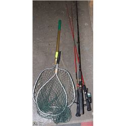 LOT OF FISHING RODS AND FISHING NETS
