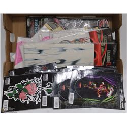 FLAT OF ASSORTED AUTO ART DECALS APPROX 40 PIECES