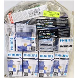 LOT OF NEW ASSORTED ENERGY LIGHT BULBS & ELECTRIC