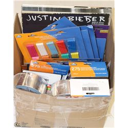 BOX OF OFFICE AND CRAFT SUPPLIES