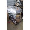 Image 24 : Qty 2 Rolling Shelves and Cart w/ Contents: Engines, Parts, Rims, Etc.